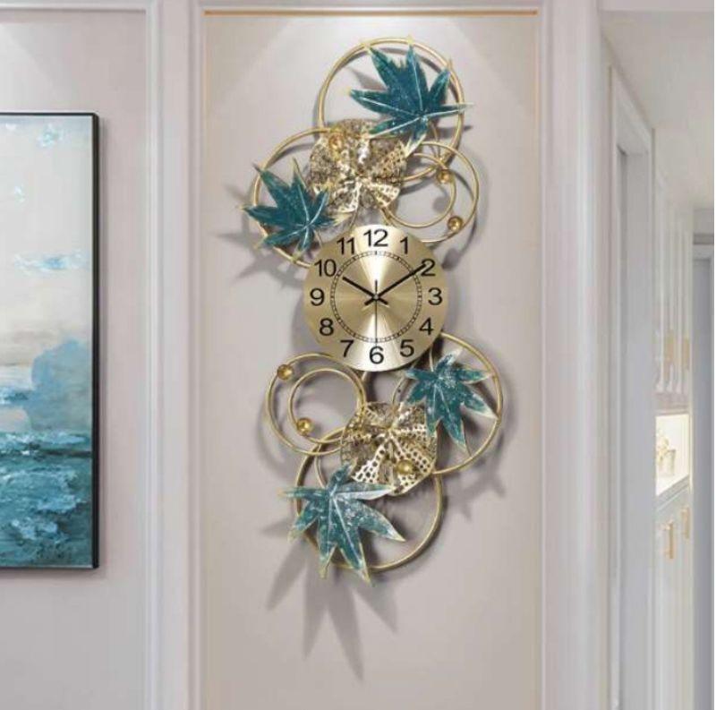 Gold-Toned & Turquoise Blue Abstract Shaped Metal Wall Clock
